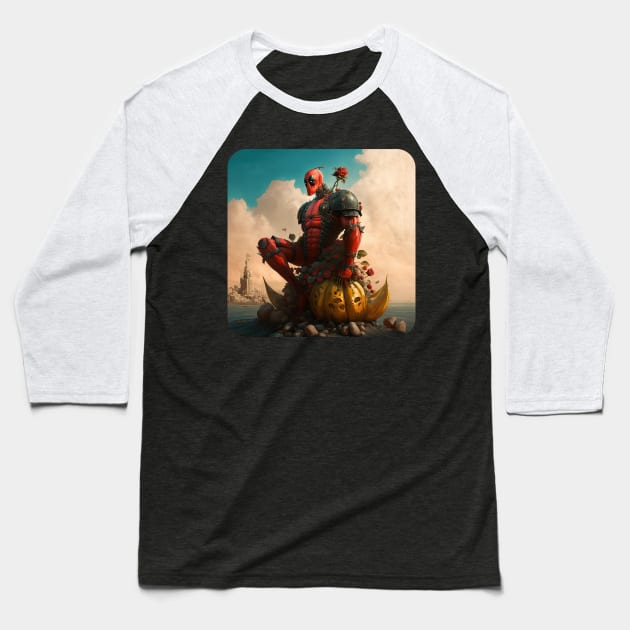 Impression of a red giant smashing a pumpkin (no text) Baseball T-Shirt by AI-datamancer